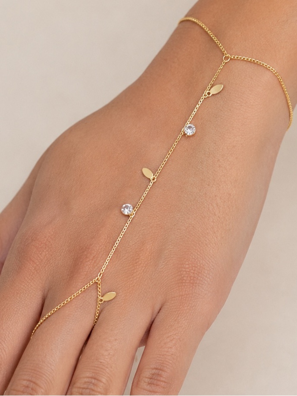 3/$40! 14K Gold Plated Leaf Crystal Hand Chain Minimalist Dainty Slave Bracelet
